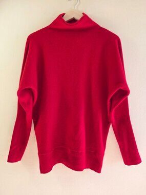 Telluride Sweater Women's M Red 100% Extra-fine Merino Wool Mock Neck Holiday